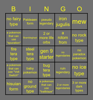 Pokemon Showdown Random Battle bing Bingo Card