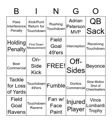 Superbowl B-I-N-G-O Bingo Card