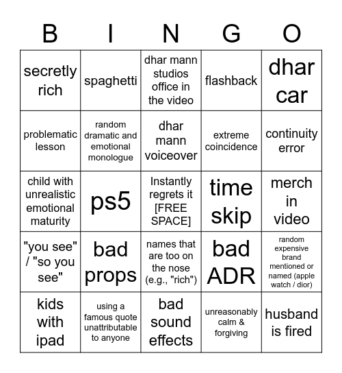 Dhar Mann Bingo v2 Bingo Card