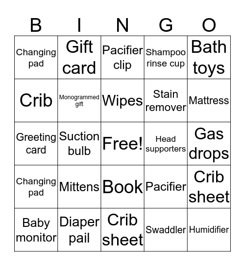 Baby Shower Bingo Card