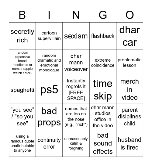 Dhar Mann Bingo v2 Bingo Card