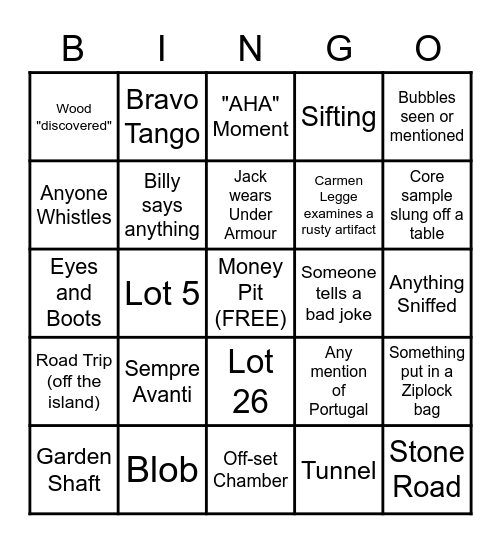 Curse of Oak Island Bingo Card