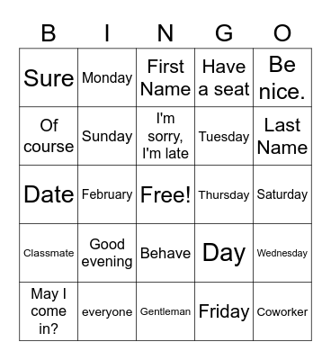 AWESOME CLASS Bingo Card