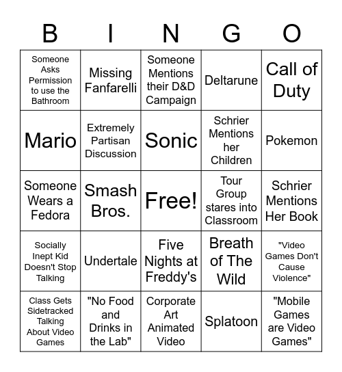 Games & Emerging Media Bingo Card