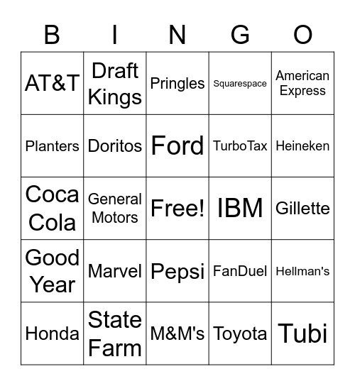 Commercial Bingo Card