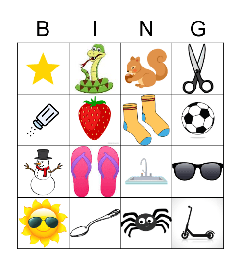 Letter S BINGO Card