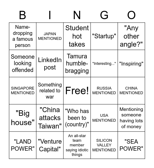 BGIE Bingo Card
