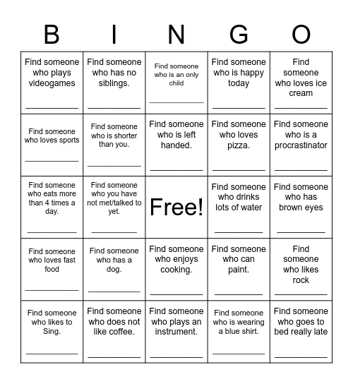 Find Someone Who Bingo Card