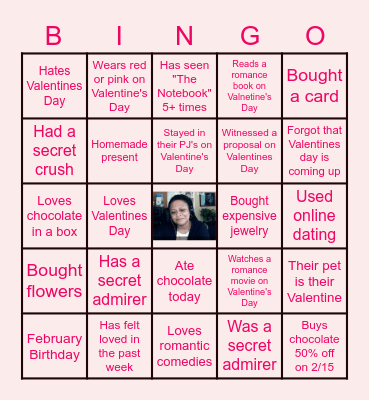 Team Jones Virtual Valentine's Day Bingo Card