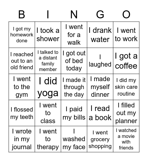 Self-Care BINGO Card