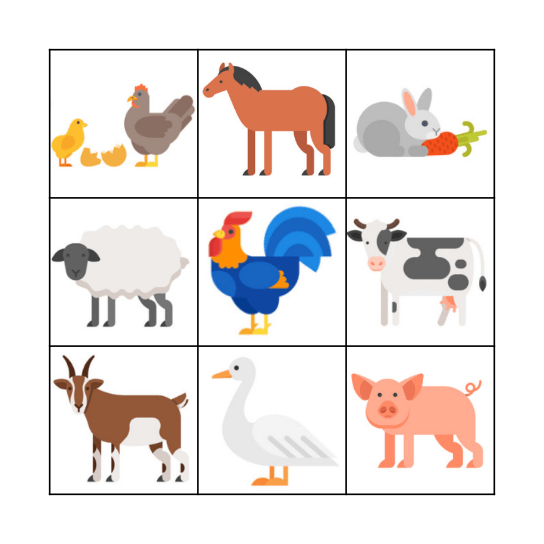 Farm Animals Bingo Card