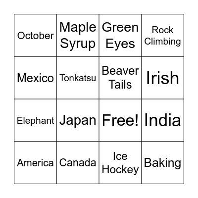 Getting to know you! Bingo Card