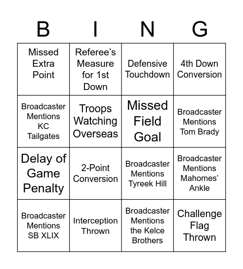 Anti-Bird Party Bingo Card