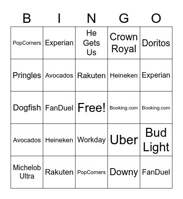 Super Bowl Sunday Bingo Card