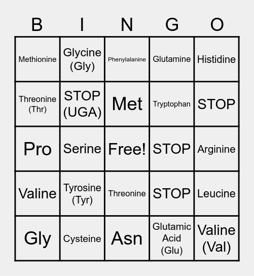 CODON BINGO! Bingo Card