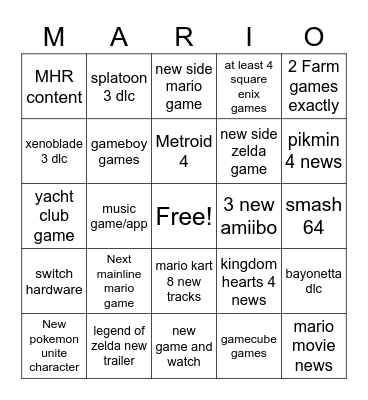 mario dario stinky pinky hot stuff baby eater Bingo Card