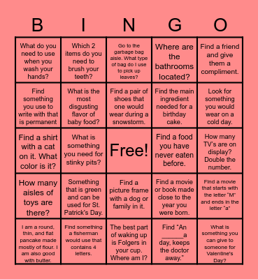Target Bingo Card