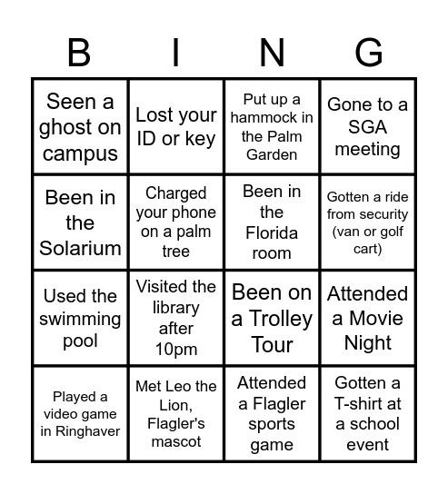 FLAGLER BINGO Card