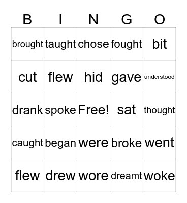 Irregular verbs Bingo Card