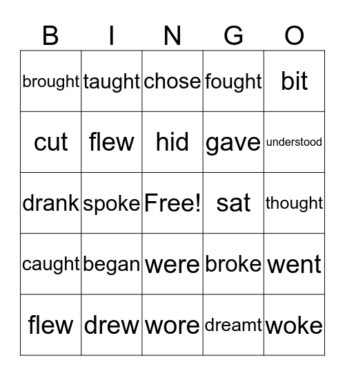 Irregular verbs Bingo Card