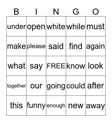 Round 2 Row 2 Bingo Card