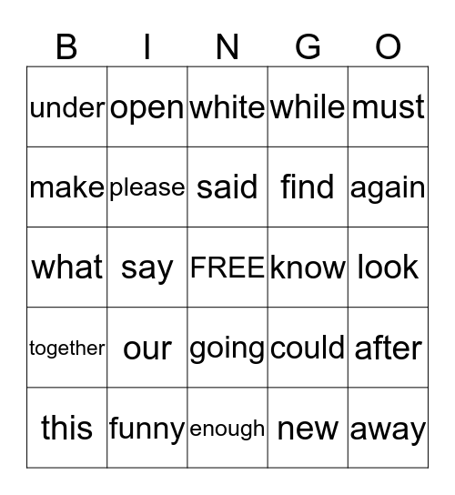 Round 2 Row 2 Bingo Card