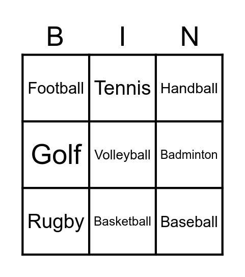 Sports Bingo Card