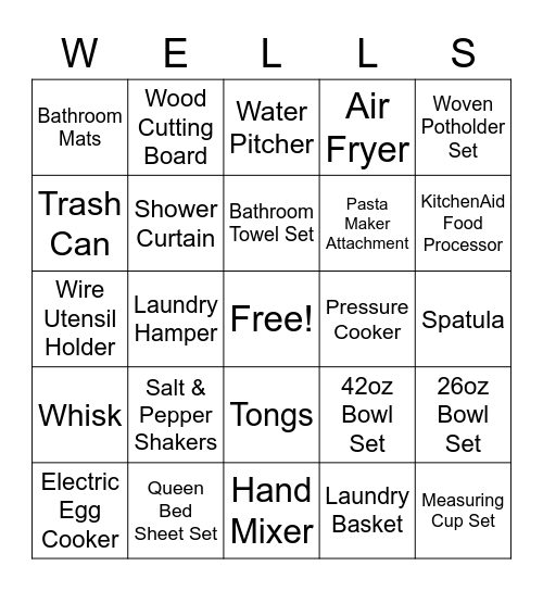 Bridal Shower Bingo Card