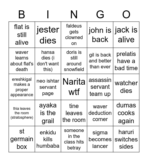 FSF 8 Bingo Card