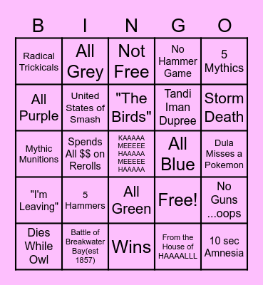Weow Bingo Card
