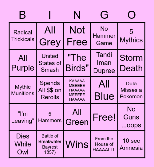 Weow Bingo Card
