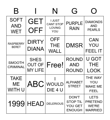 PRINCE & MICHAEL JACKSON Bingo Card
