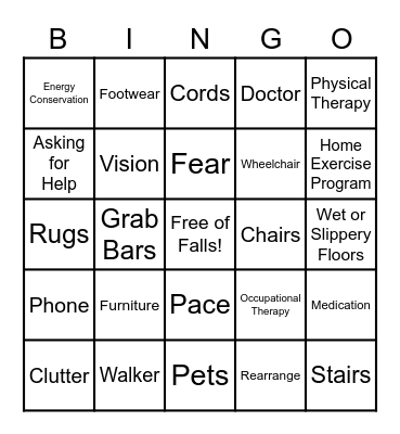 Fall Prevention Bingo Card