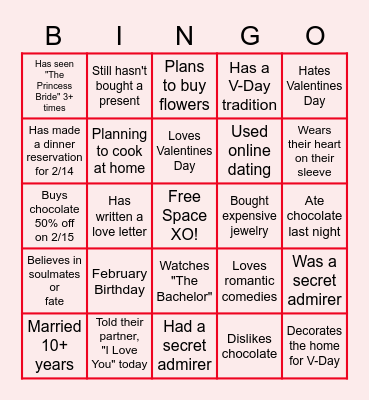 Virtual Valentine's Day Bingo Card