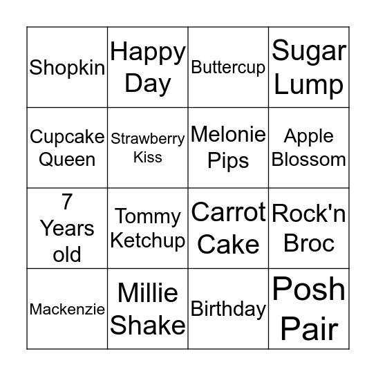 Happy Birthday Mackenzie! Bingo Card