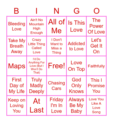 Love Is In The Air Bingo Card