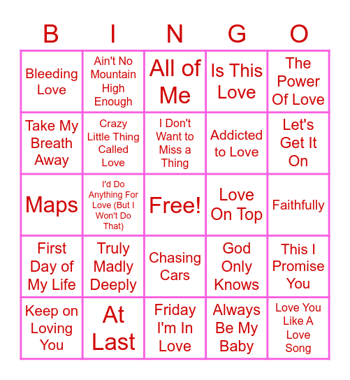 Love Is In The Air Bingo Card