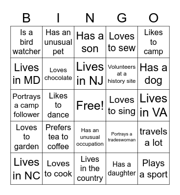 Getting to Know You! Bingo Card