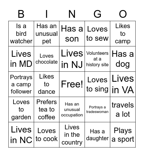 Getting to Know You! Bingo Card