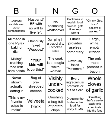 Oddly Specific TikTok Cooking Video Subgenre Bingo Card