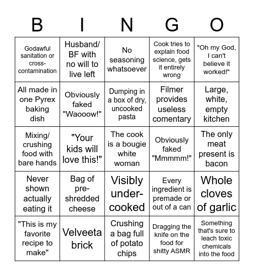 Oddly Specific TikTok Cooking Video Subgenre Bingo Card