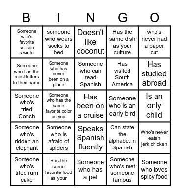 Get to Know You - Human Bingo Card