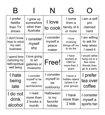 Get to Know You Bingo Card