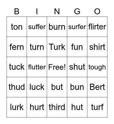 Minimal pairs /ʌ/ and /ɜ/ Bingo Card