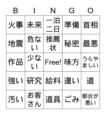 Genki Ch16-17 Nouns Bingo Card