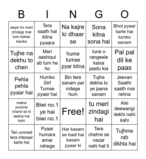 Aman & Vibhuti Bingo Card