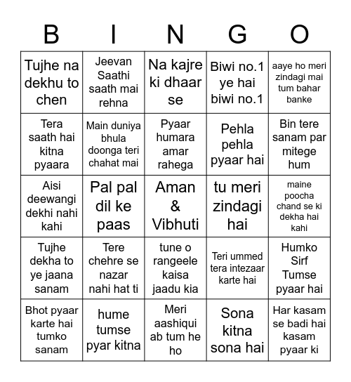 Aman & Vibhuti Bingo Card