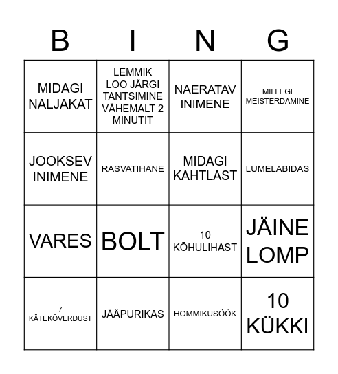 Veebruarikuu bingo Card