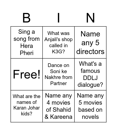 Untitled Bingo Card