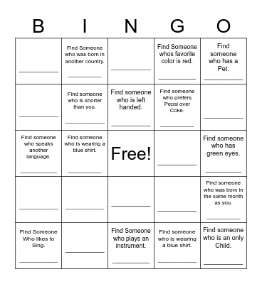 Find Someone Who Bingo Card